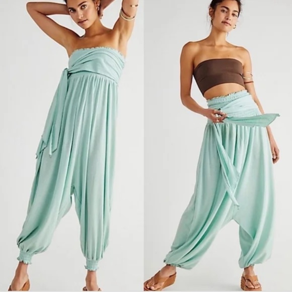Free People Beach Just Like That Smocked Convertible Harem Pant Jumpsuit Mauve